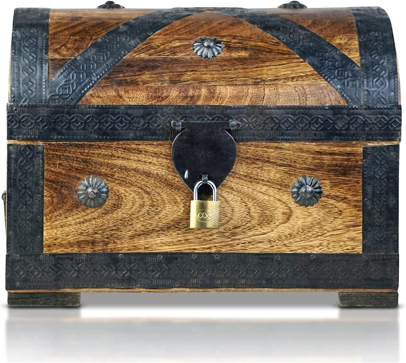 Brynnberg - Caja de Madera Cofre del Tesoro con candado Pirata de Estilo Vintage, Hecha a Mano, Diseño Retro 28x20x20cm