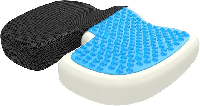 onmedico Cojín ortopédico viscoelástico con Gel – Asiento ergonómico para Silla de Oficina, Coche, hogar, Gaming y Lectura – Funda Lavable Antideslizante – Grande Negro Mesh