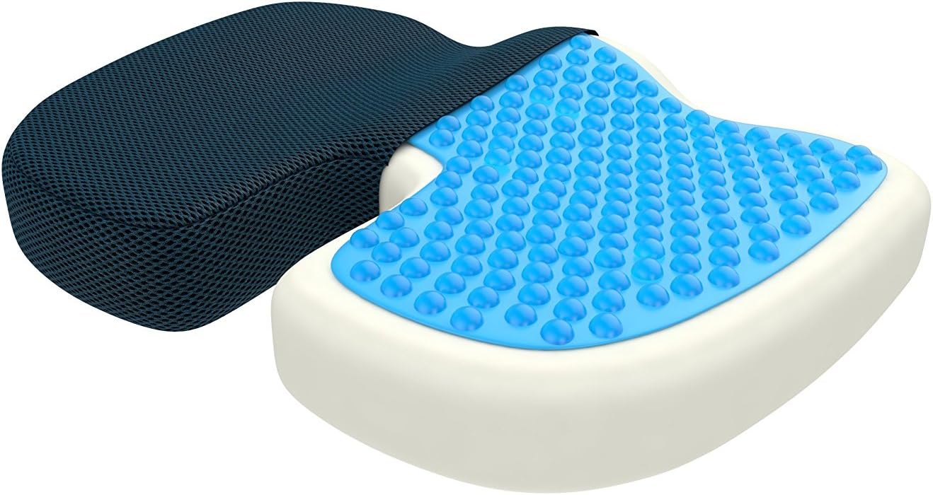 onmedico Cojín ortopédico viscoelástico con Gel – Asiento ergonómico para Silla de Oficina, Coche, hogar, Gaming y Lectura – Funda Lavable Antideslizante – Grande Negro Mesh