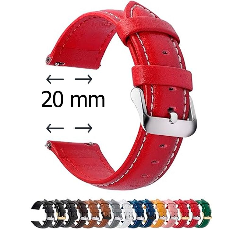 Fullmosa Axus Correa Piel para Correa Reloj,Correa/Banda/Pulsera/Strap 20mm Para Samsung Galaxy Watch 5/4/3,Huawei GT2,Garmin Watch, Rojo