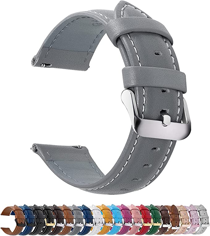 Fullmosa Axus Correa Piel para Correa Reloj,Correa/Banda/Pulsera/Strap 18mm Para Samsung Galaxy Watch 5/4/3,Huawei GT2,Garmin Watch, Gris.