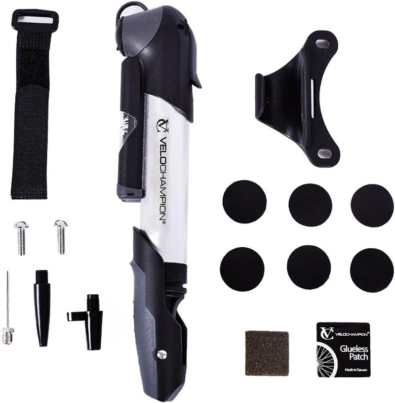 VeloChampion Mini Bomba de Bicicleta Alloy Se Adapta a Presta, Schrader & Dunlop - Portátil, Compacto, Duradero y rápido y fácil de Usar
