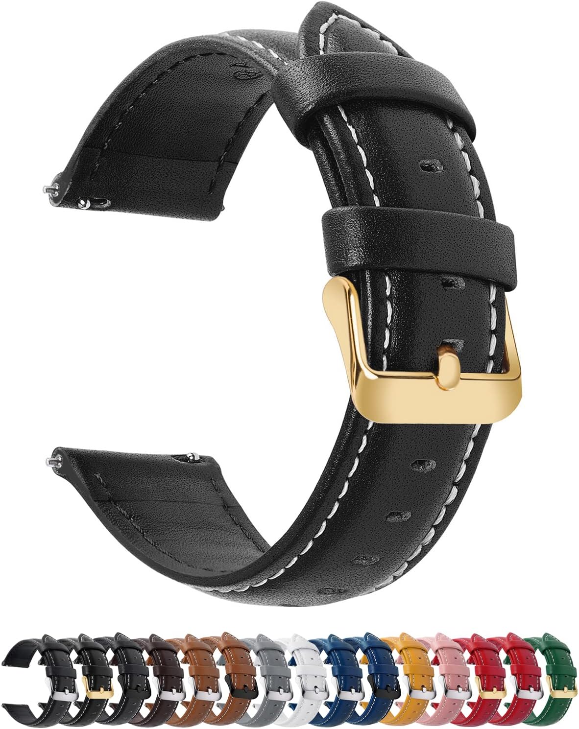 Fullmosa Axus Correa Piel para Correa Reloj,Correa/Banda/Pulsera/Strap 22mm Para Samsung Galaxy Watch 5/4/3,Huawei GT2,Garmin Watch, Negro hebilla Dorada.