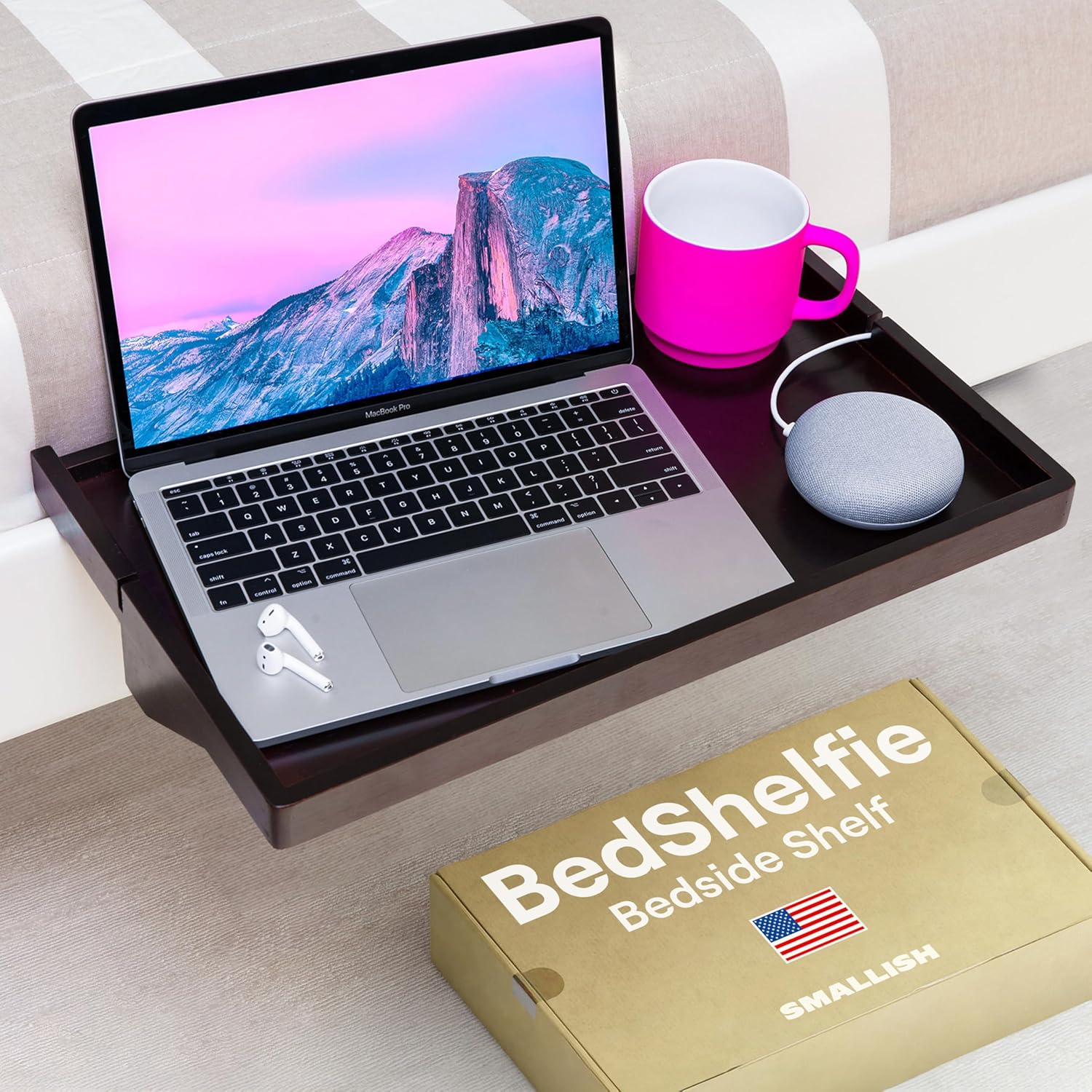 BedShelfie Nachttisch zum Einhängen ans und etagenbett Regal fr Kinder-Etagenbett, Bett Bettablage Das Original Nachttisch Regal, klein Tisch und beistelltisch (Plus Größe, Bambus in Schwarz)