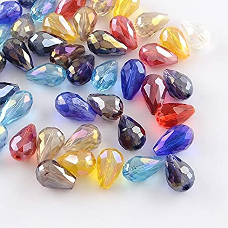 Cuentas de cristal de estilo checo X78-40, multicolor, 11 mm x 8 mm, en forma de gota, pulidas a fuego, cuentas de cristal talladas