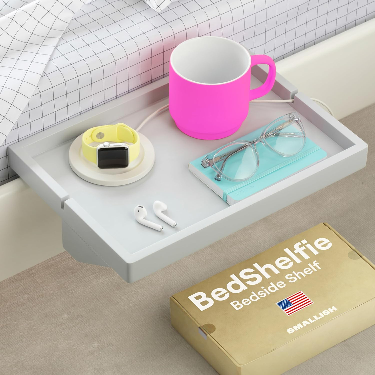 BedShelfie The Original Bedside Shelf - 3 Colores / 2 tamaños - como SE VE EN Business Insider (tamaño Normal, bambú en Gris Claro)