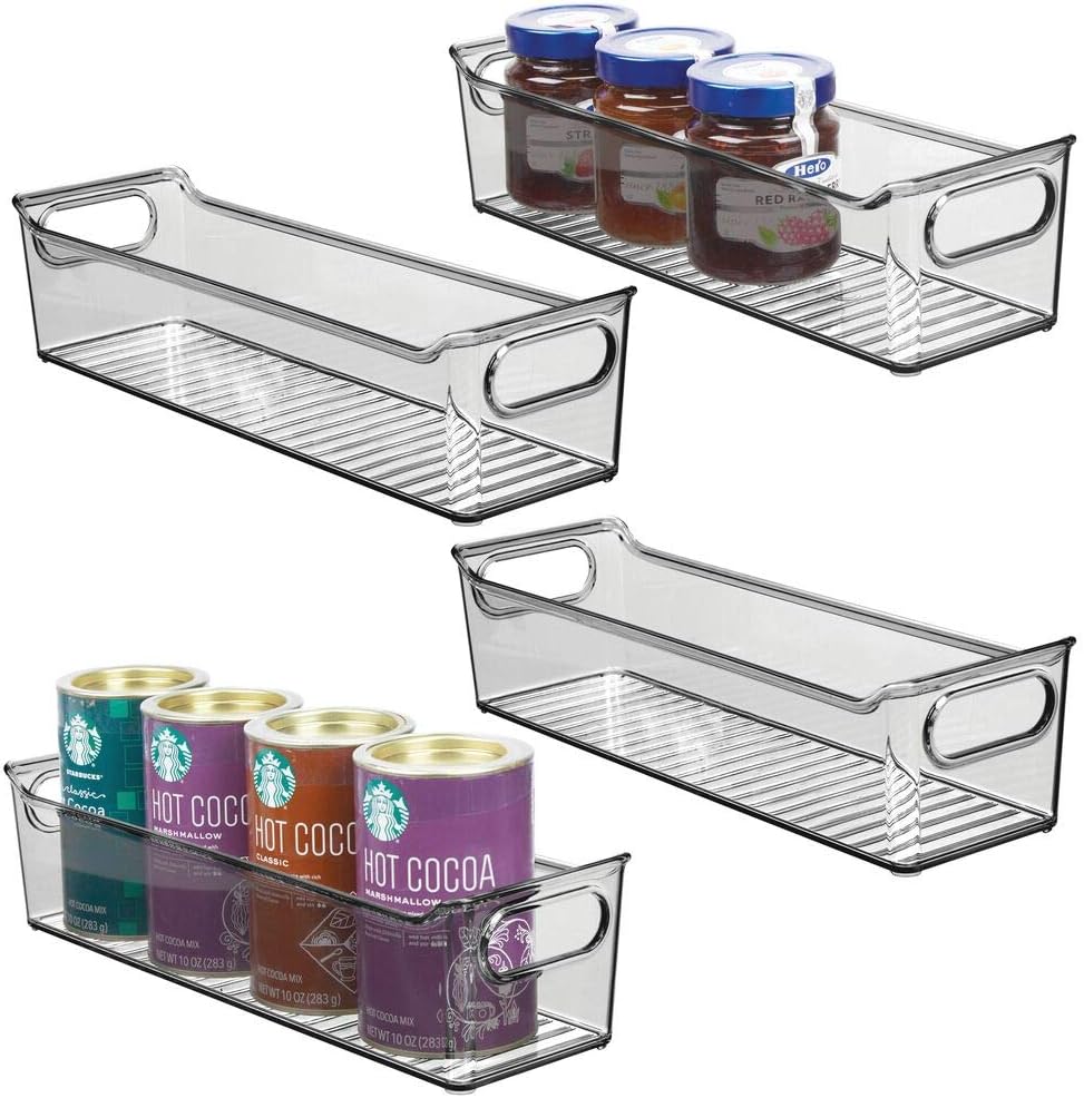 mDesign Juego de 4 fiambreras para el frigorífico apilables – Cajas de plástico para guardar alimentos en la cocina – Organizador de nevera para lácteos, fruta y otros alimentos – gris humo