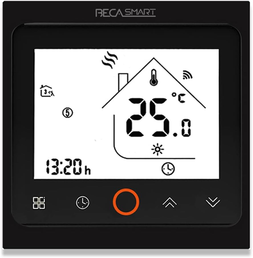 BecaSmart Series 002 Termostato Inteligente Wi-Fi 16A Pantalla táctil LCD Calefacción eléctrica Control de programación Inteligente con conexión WiFi (Calefacción eléctrica, Negro)