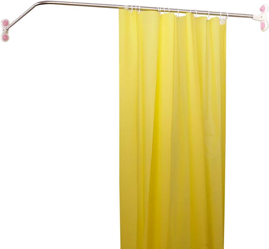Barra decorativa de cortina de ducha Hershii, curvada, para montar en la pared, de metal, Tubo compuesto de acero inoxidable y ABS., Marfil y plata., L-shaped
