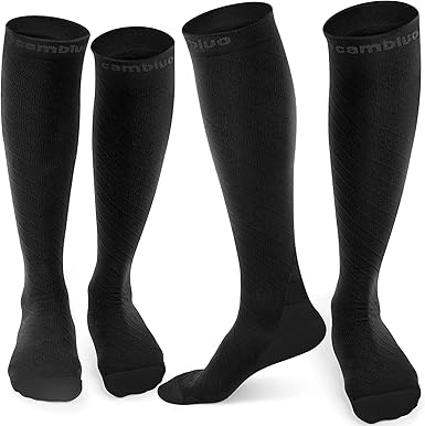 CAMBIVO 2 Pares Medias de Compresion Mujer y Hombre, Calcetines Compresion Mujer Hombre, Calcetines Compresivos Enfermera para Running, Trabajo, Ciclismo, Trotar, Correr, Deporte, Volar