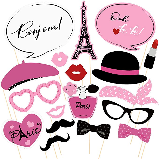 BESTOYARD París foto Booth Accesorios Kit París Party decoración París temática accesorios para cumpleaños bodas club despedida de soltero (18 unidades rosa)
