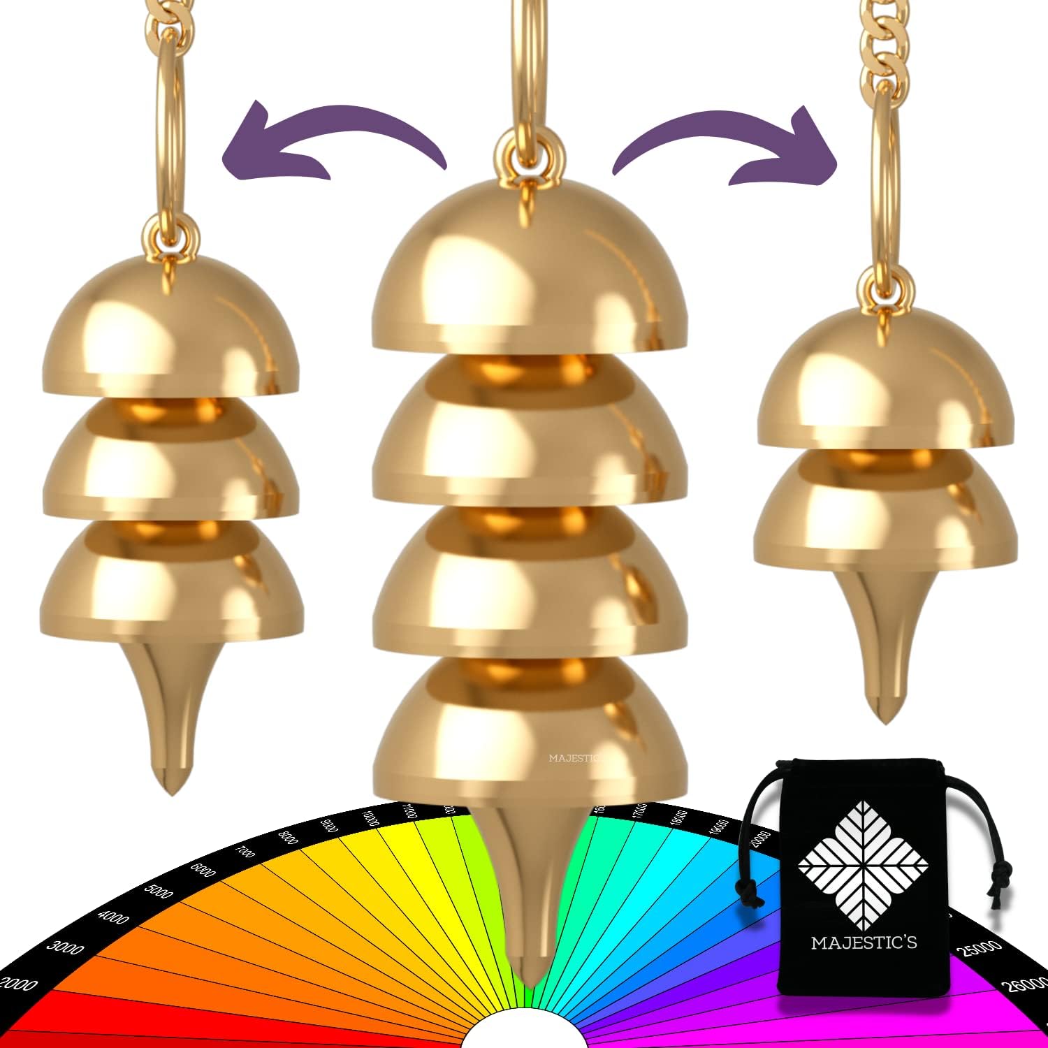 Péndulo Adivinación/Divinatorio de Radiestesia Egipcio Osiris modulable (3 Formas en 1) en latón Dorado – Péndulo de radiestesia