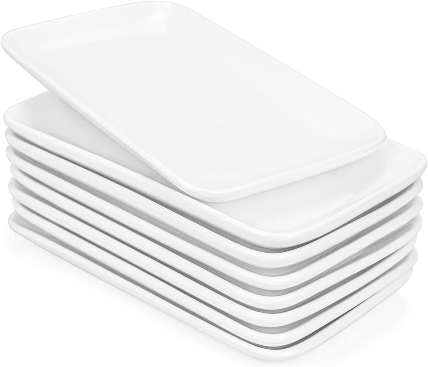 Foraineam Juego de 8 platos rectangulares de porcelana de 8 pulgadas, platos de porcelana para postre, aperitivos, platos de ensalada, bandejas blancas para servir, 20 x 12 x 2,5 cm