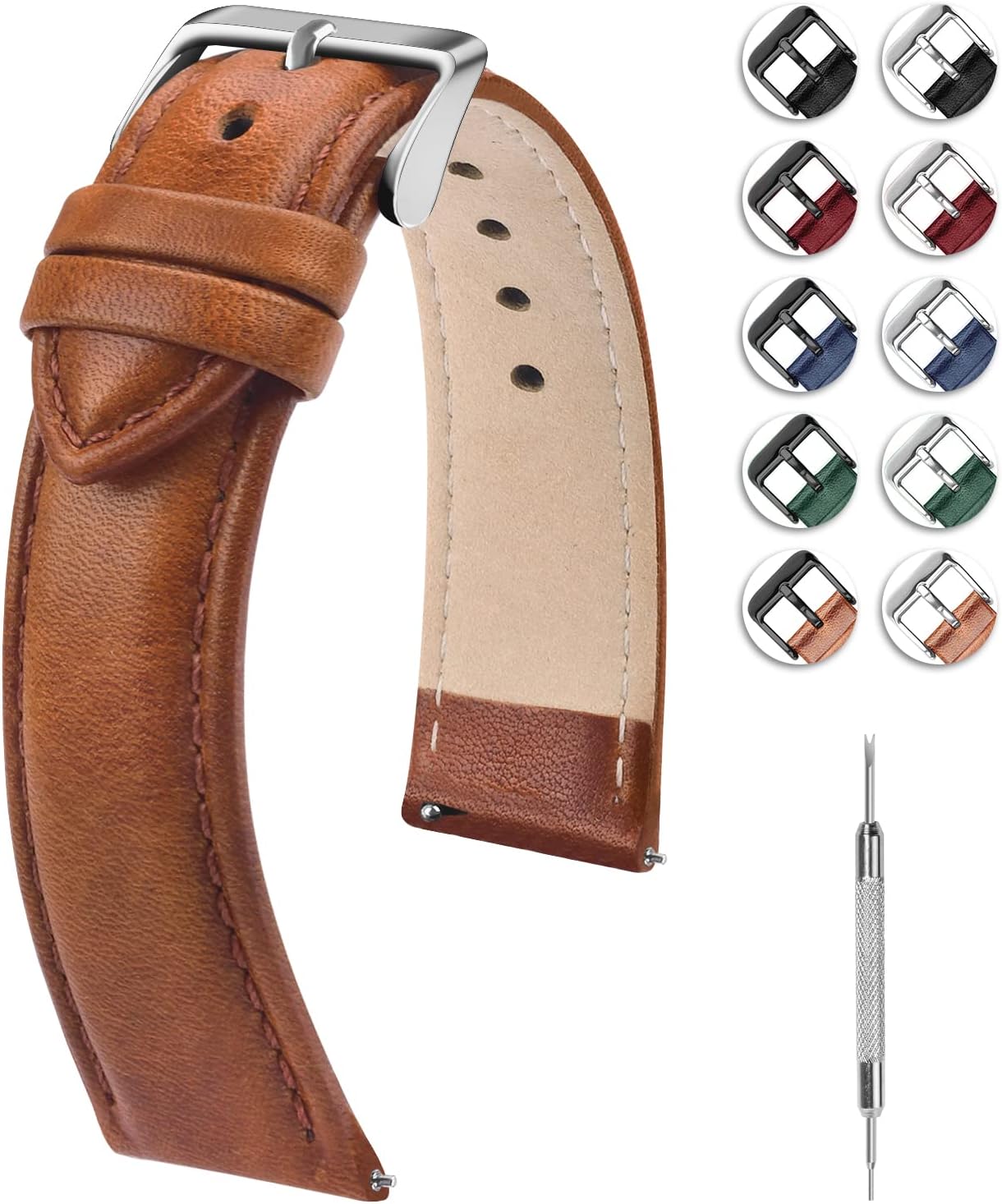 Fullmosa Axus Correa Piel para Correa Reloj,Correa/Banda/Pulsera/Strap 22mm Para Samsung Galaxy Watch 5/4/3,Huawei GT2,Garmin Watch, Marrón.
