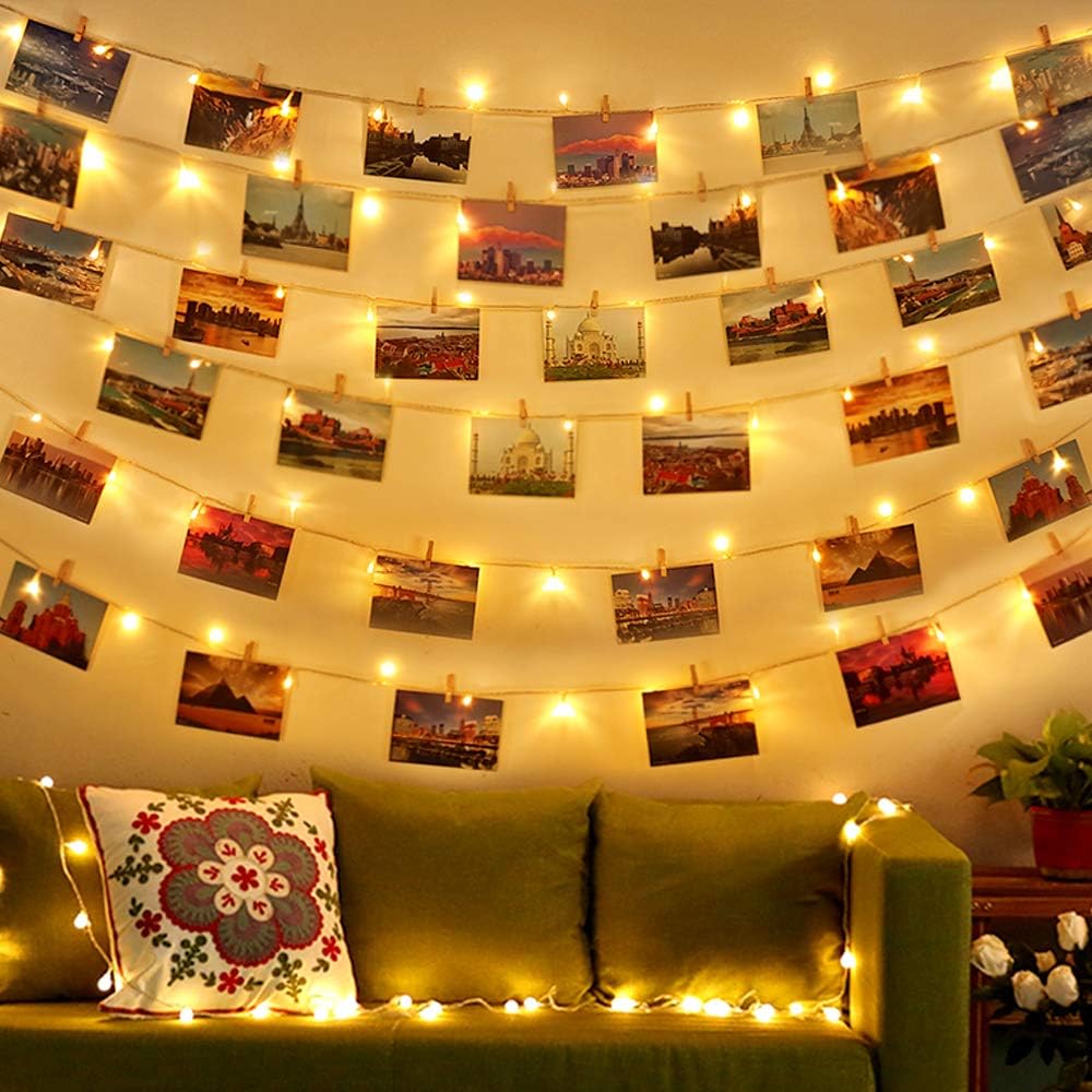 Diyife Clip Cadena de Luces LED, [12m120 LED+Impermeable+Control Remoto] Foto Clips Guirnalda de Luces,8 Modos de Luz,60 LED Photo Clip para Colgar Fotos,Navidad Decoración, Fiestas, Bodas,Cumpleaños