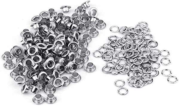 Sheens Juego de Ojales de 100 Piezas, Ojales de 5 mm Remaches artesanales Ojales y Arandelas de Color Plateado Dorado Reparación de Accesorios Decorativos para Zapatos Bolsos Sombreros(Plata)