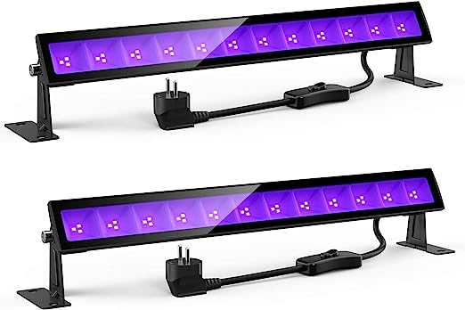 Onforu 24W Luz LED UV Lámpara de Luz Negra (2 Pack), IP66 Impermeable Barra Ultravioleta Iluminación de Escenario con Interruptor, Cable de Alimentación de 1.5M para Bar Discoteca DJ Navidad Fiesta