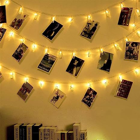 Fulighture Cadena de luces LED para fotos, 6 m, 40 luces LED, alimentado por USB, clip de fotos, luz para habitaciones, cadenas de luz, interiores, Navidad, exteriores, fiestas, bodas, blanco cálido