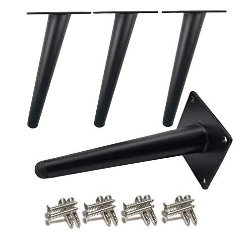 Patas de mesa inclinadas Drenky de 4 piezas, patas de gabinete de metal, patas de muebles cónicas, acero inoxidable, pintadas de negro, altura de 20 cm, reemplazo silencioso antideslizante para sofás, mesas y otras patas de muebles