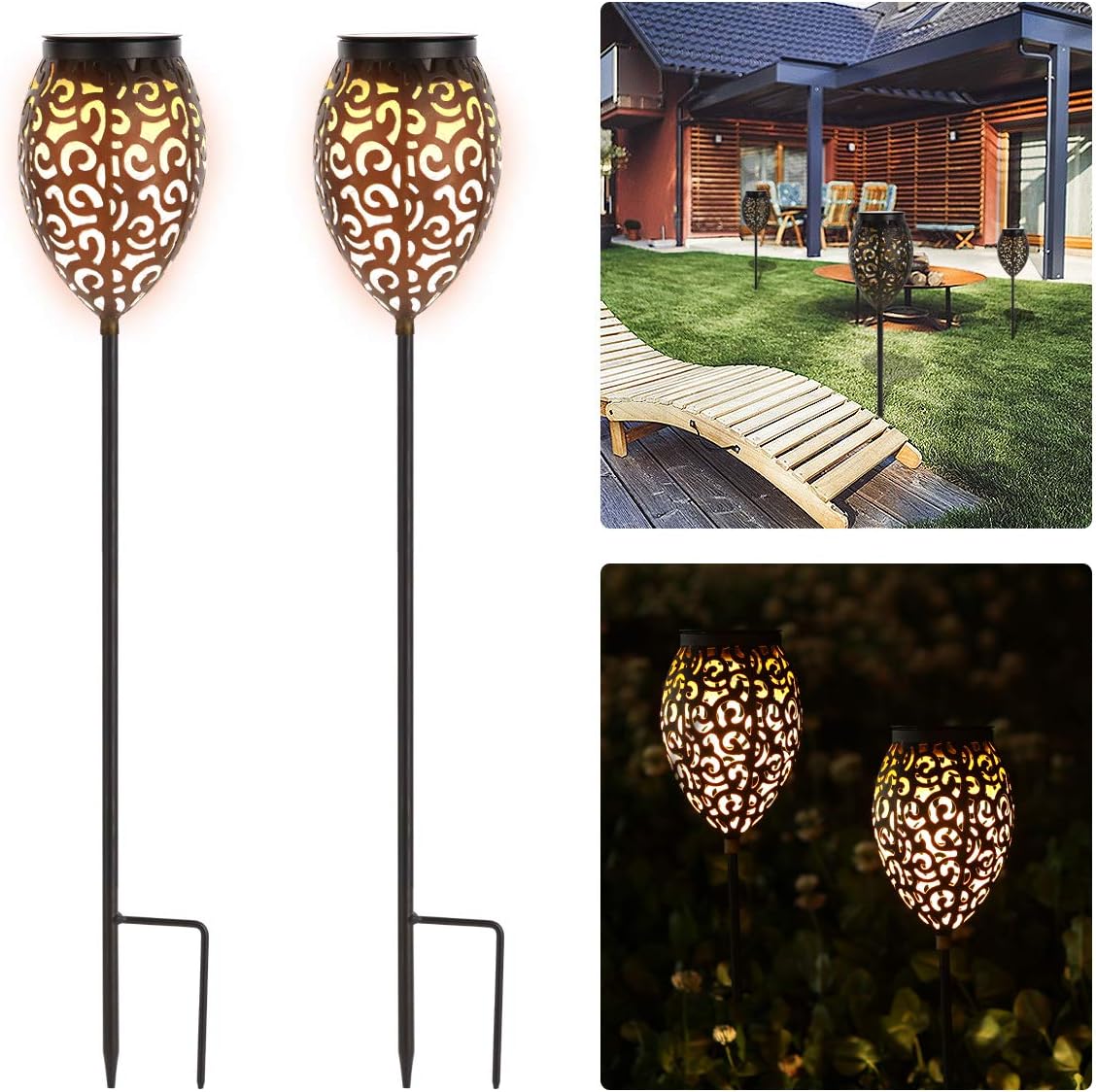 Görvitor luces solares para jardín, lámparas solares LED de luz cálida para jardín al aire libre, luces de jardín de 69 CM IP65 a prueba de agua, luces solares para exteriores, luces decorativas