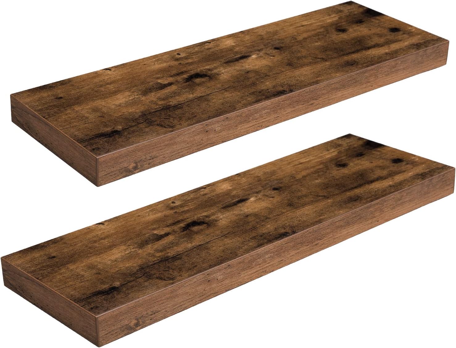 HOOBRO Estanterías de Pared, Juego de 2 Estantes de Pared de 60 cm, con Soportes Invisibles, para Baño, Dormitorio, Cocina, Oficina, Sala de Estar, Marrón Vintage EBF60BJ01