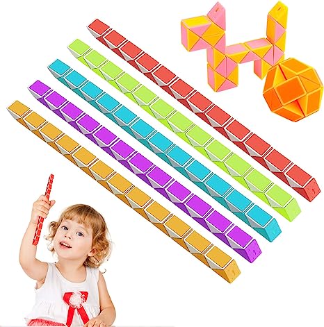 Sinwind Obsequios para cumpleaños infantiles, 12 unidades, 24 bloques en forma de serpientes mágicas, 3D, serpiente rompecabezas en 3D, pequeños dados, para cumpleaños de niños
