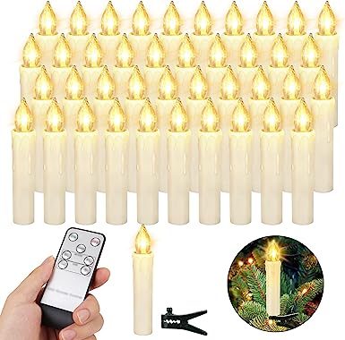 ZIYOUDOLI LED Velas de Navidad Set de LED Velas de Árbol de Navidad Inalámbrico Luces de Árbol de Navidad Velas cónicas LED , con Clips remotos y extraíbles,para navidad decoracion (40 Piezas, Beige?