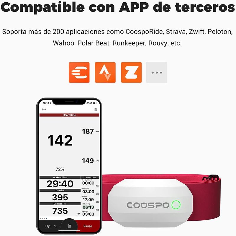 COOSPO H808S Frecuencia Cardíaca Bluetooth Banda Monitor Sensor de Frecuencia Cardíaca Deportivo Ant+ para CoospoRide, Wahoo, Adidas Run, Rouvy, Pulsoid