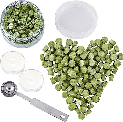 CRASPIRE - Juego de Cuentas de Cera para Sellar, 210 Pieza, Juego de Cuentas de Cera para Sellar con 1 cucharas de Fusión Y 2 Velas de Candelita para Sello de Cera, Letra, Regalo de Boda