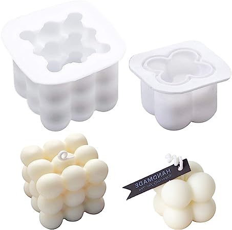 2 moldes antiadherentes para Velas de Burbujas – Cubos de Burbujas Blancas de Cera de Soja para moldes Hechos a Mano, moldes de Chocolate 3D (1 Pieza M + 1 Pieza S)