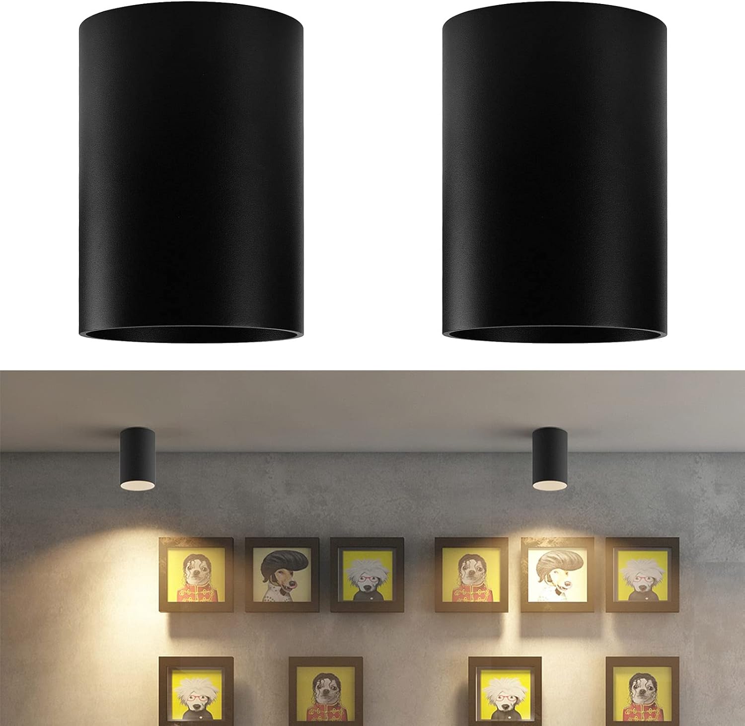 Focos de superficie Klighten (2 unidades), redondos, casquillo GU10, focos de superficie modernos, focos de techo planos de aluminio, 10,5 x 14,6 cm, negro mate, bombillas no incluidas.