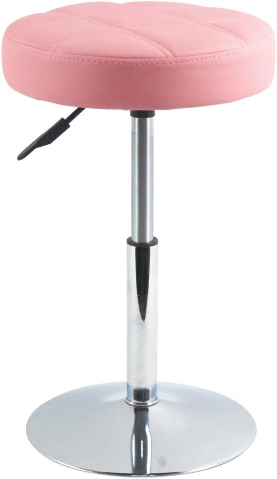 FURWOO Taburete Redondo de Piel sintética para mostrador, Altura Ajustable, cojín Acolchado, Taburete Giratorio para Bar, SPA, peluquería, salón de manicura, pequeño (Rosa)