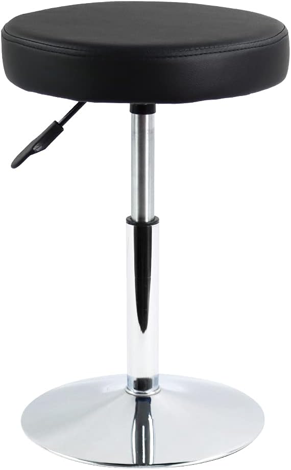 FURWOO Taburete de barbero Redondo de Cuero PU Taburete de Sala de Consulta Taburete de Sala de Estar Taburete de Barra de Cocina Multifuncional Ajustable en Altura sin Respaldo (Negro)