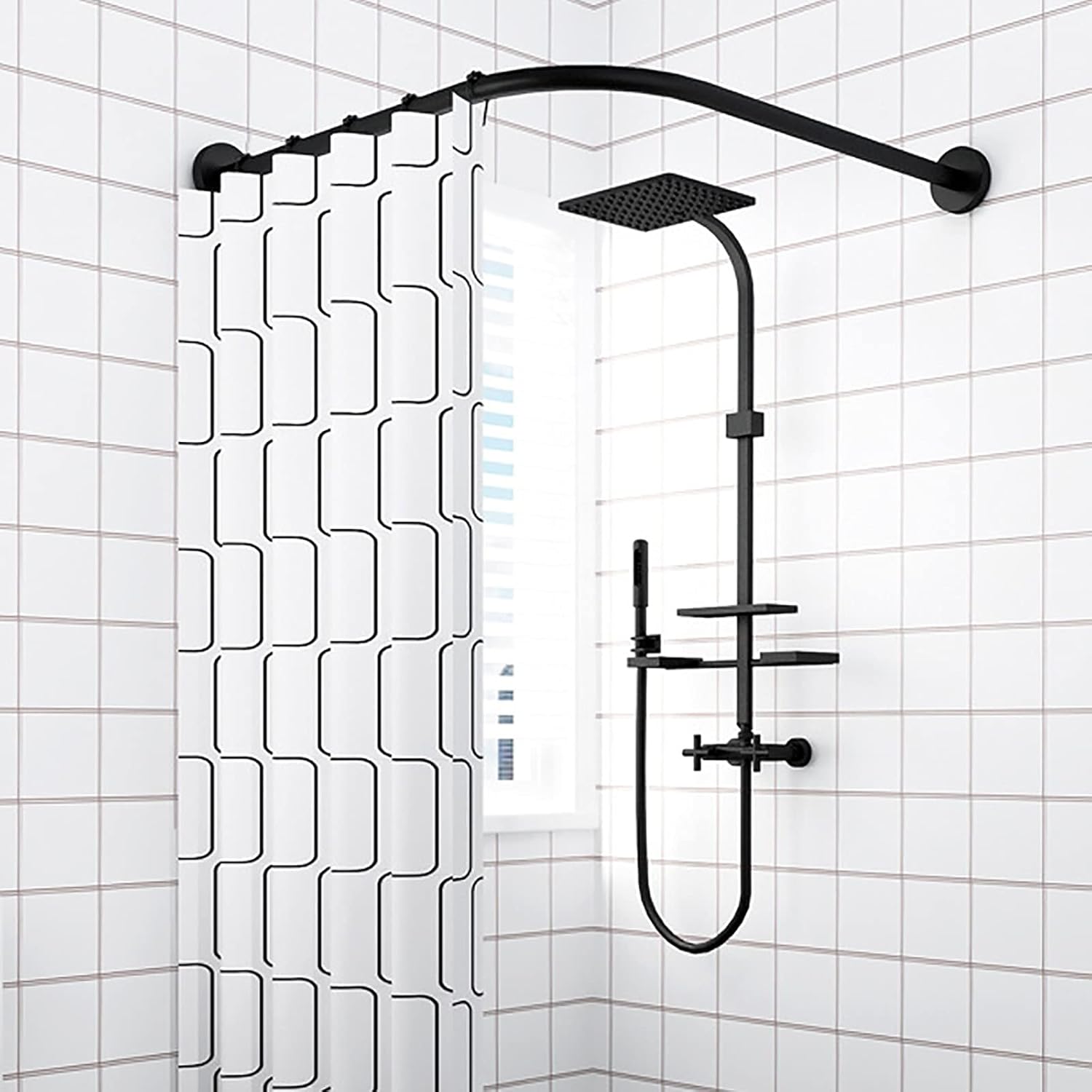 Barra de cortina de ducha curva en forma de L para bañera, barra de ducha esquinera de acero inoxidable para bañera, barra telescópica de acero inoxidable, barra de ducha esquinera para vestidor, 70 a 95 cm x 70 a 95 cm