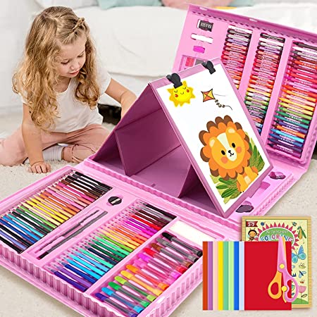 PENCCOR 208 Piezas Deluxe Set de Pintura Niños, Maletin Pinturas para Niños, Lápices de Colores, Marcadores, Pinturas de Acuarela, Crayones, Lápices HB, Pastel de Acuarela, Pincel, Bloc de Dibujo