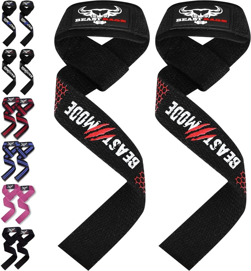BEAST RAGE Correas de Levantamiento de Pesas con Soporte Acolchado para Las muñecas. Correas de Fitness de Gimnasio con agarres flexión Gel Mejor Gama Levantamiento Potencia Culturismo