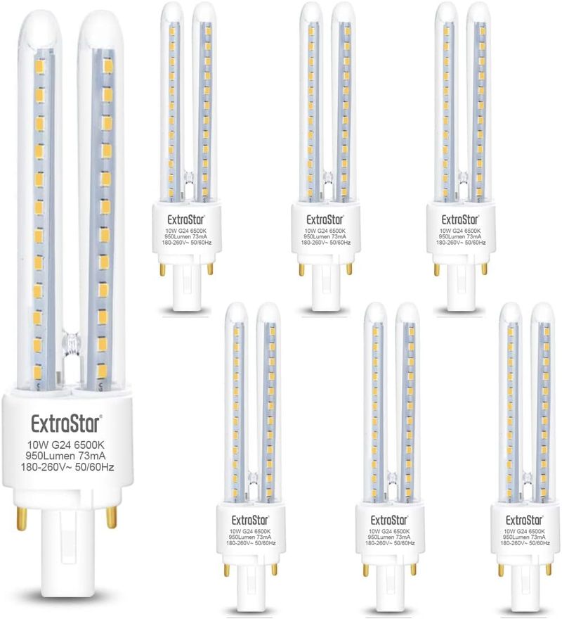 EXTRASTAR 2 Pines Bombillas LED PLC Tubo ,80W, Maiz G24,, 900Lm, Luz Fría 6500K, No regulable, Pack de 6