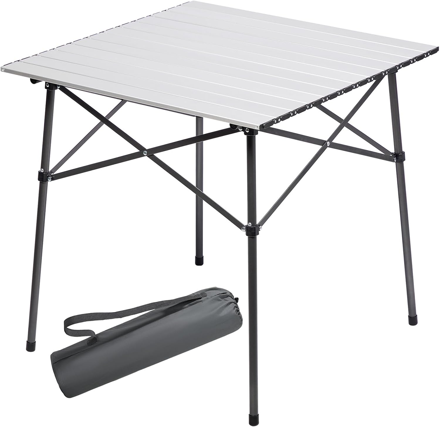 Portal Mesa de Camping Plegable con Mesa de Aluminio Mesa de jardín de 4 Personas Mesa compacta con Bolsa de Transporte para Camping Picnic Patios Traseros BBQ Silver