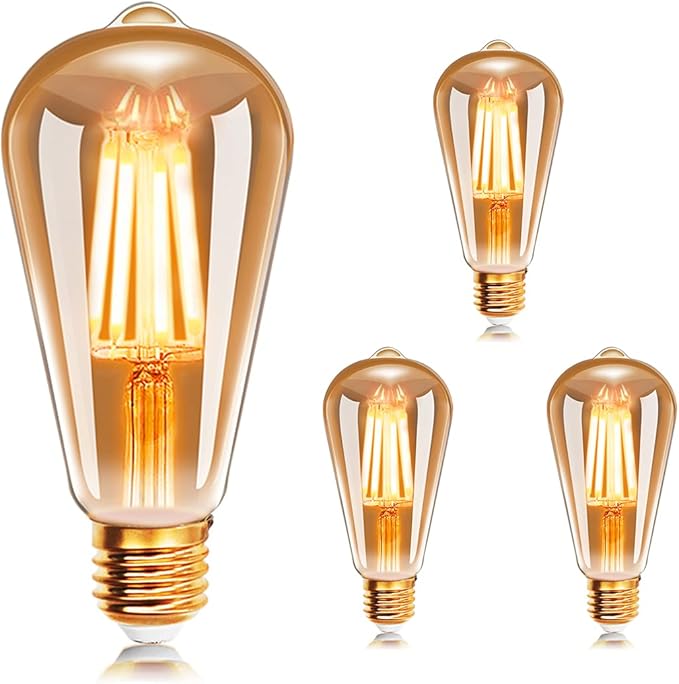 EXTRASTAR Bombillas Marrón ST64 de Filamento LED E27 Color Blanco cálido 2200K, 6W, 600lm Bombilla Retro Vintage, No Regulable - Pack de 3 Unidades