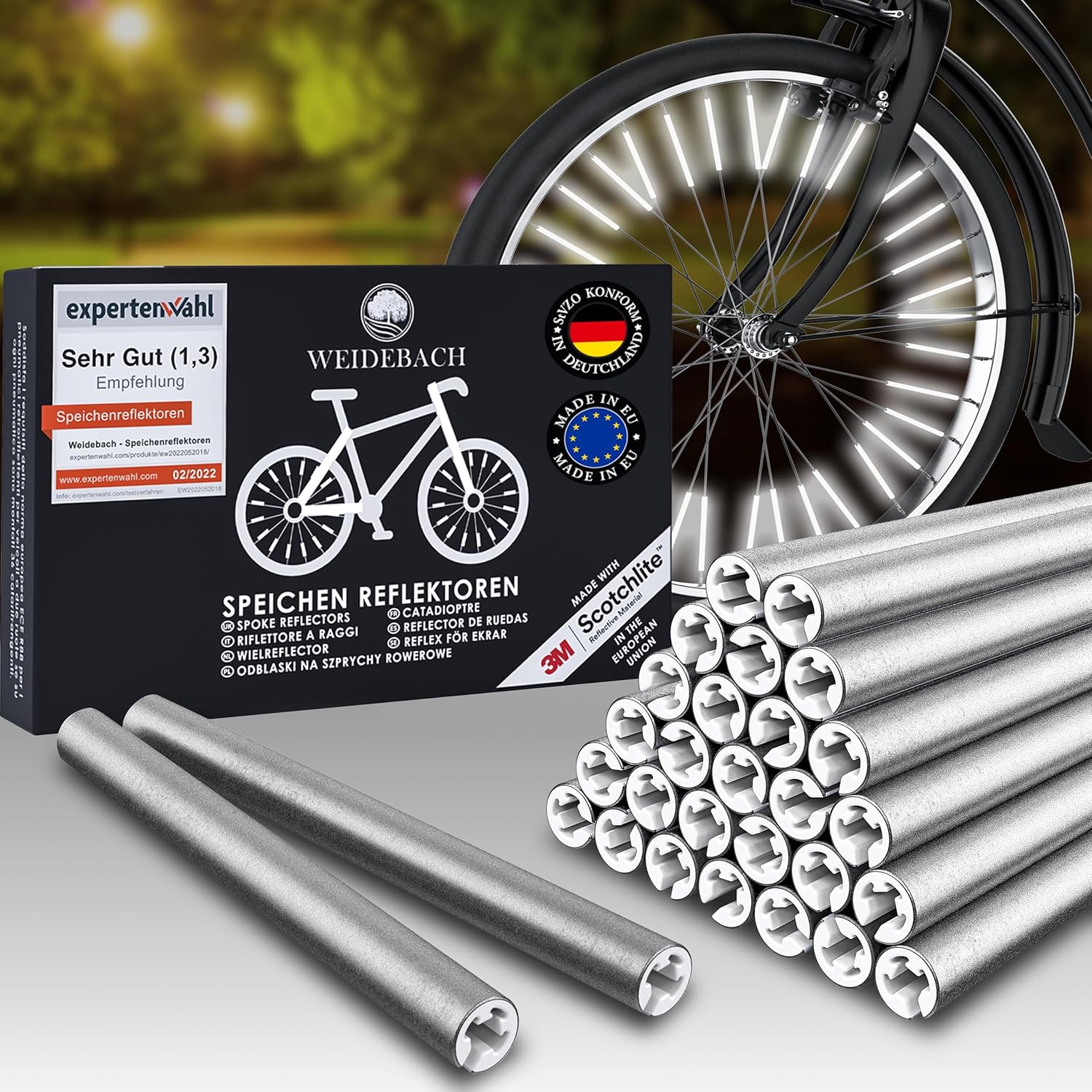 Weidebach® Reflectores para Bicicleta de 36 o 72 radios, Reflector para radios de Rueda de Bici homologados, maximiza la Visibilidad Gracias a los radios Reflectantes, Reflector de Bicicleta