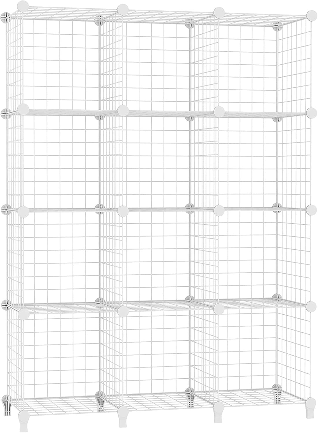 Estantería AWTATOS de 12 estantes, apilable, con rejilla metálica, ideal para bricolaje, con puertas para sala de estar, dormitorio y baño, color blanco USCIH12WE