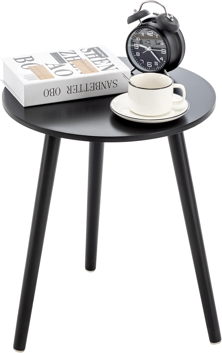 YOUDENOVA Mesas auxiliares de madera, mesa de centro redonda, diámetro 42 x 52 cm, mesa de salón, mesita de noche con bandeja, mesa de sofá, soporte para flores, resistente, color negro