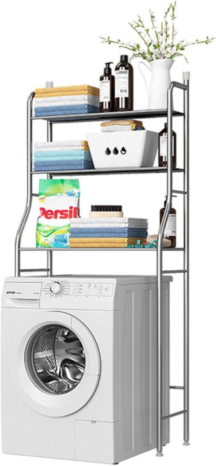 MAGIC SELECT Estantería sobre Lavadora | Estante Lavadora Ahorra Espacio con 3 Baldas | Estante Organizador Impermeable | Patas Ajustables en Altura (Blanco-Metálico) (E1493)