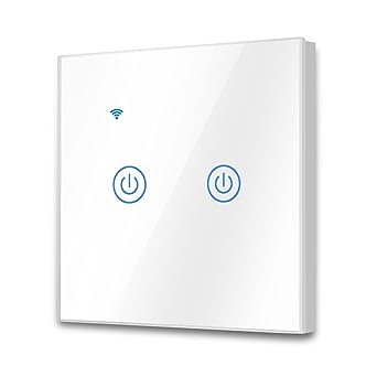 EXTRASTAR Interruptor de Pared Táctil Wi-Fi, 2 Vías, 2 Canales, Compatibilidad con asistentes inteligentes como Google Home y Amazon Alexa Se Requiere Cable Neutro