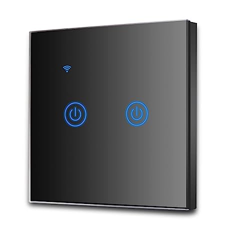 EXTRASTAR Interruptor de Pared Táctil Wi-Fi, 2 Vías, 2 Canales, Compatibilidad con asistentes inteligentes como Google Home y Amazon Alexa Se Requiere Cable Neutro. Control por voz y remoto: el interruptor de pared inteligente EXTRASTAR se puede usar con Smart Life, Alexa Echo y Google Home para control directo por voz.