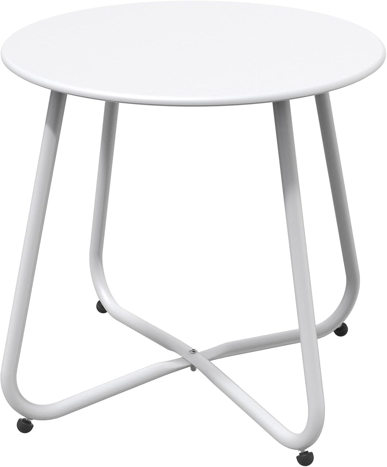 Mesa auxiliar de patio grande, mesa de centro redonda, mesa auxiliar de jardín, para exteriores, ligera, estable, fácil de montar, mesa pequeña para sofá ideal para uso en exteriores, sala de estar, dormitorio, oficina (blanca)