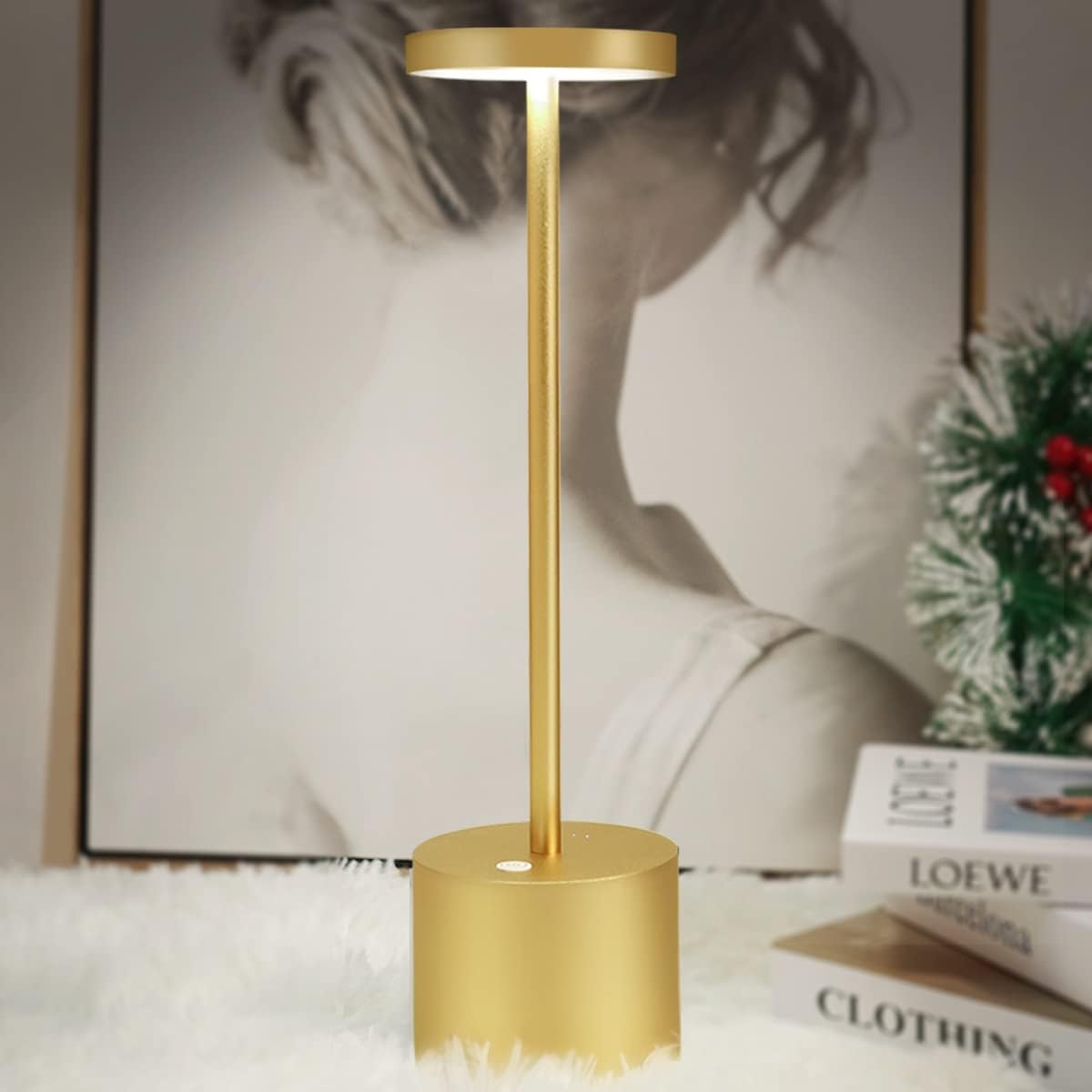 Lámpara de mesa LED inalámbrica, Hapfish, batería de 8000 mAh, control remoto, aluminio, 3 modos de color, atenuación continua, recargable para comedor, mesita de noche, escritorio y balcón.