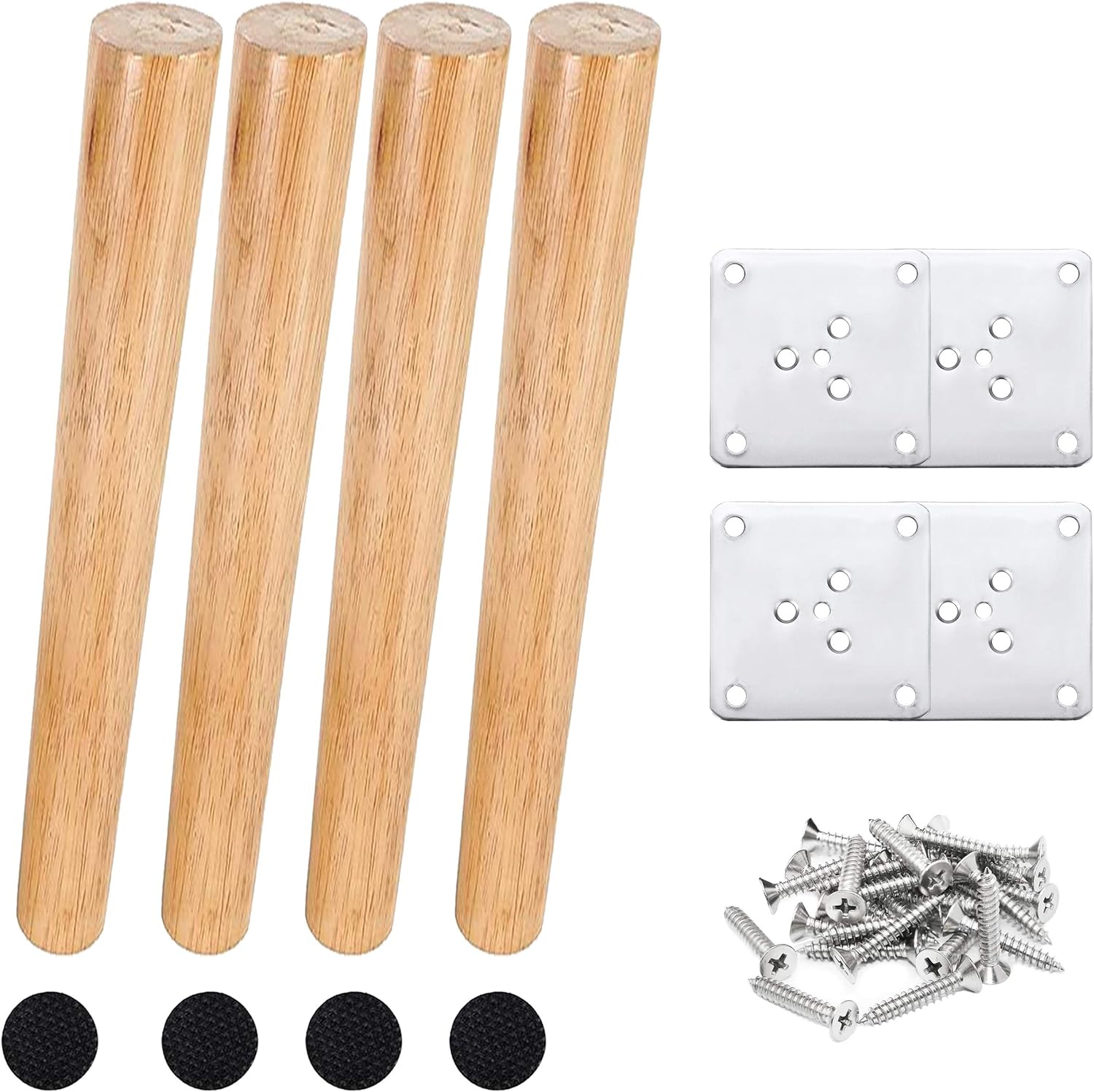 Patas de mesa Drenky de madera, 4 piezas, patas de mueble redondas inclinadas de 40 cm de madera maciza con placa de montaje, tornillos y almohadillas de goma silenciosas para cama y mesa