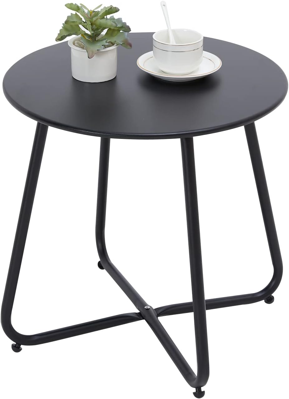 Fokebel Mesa auxiliar, pequeña mesa auxiliar de metal, mesa auxiliar para jardín, redonda, mesa de café y mesa de café con patas ajustables (negro, diámetro 45 x 45 cm)