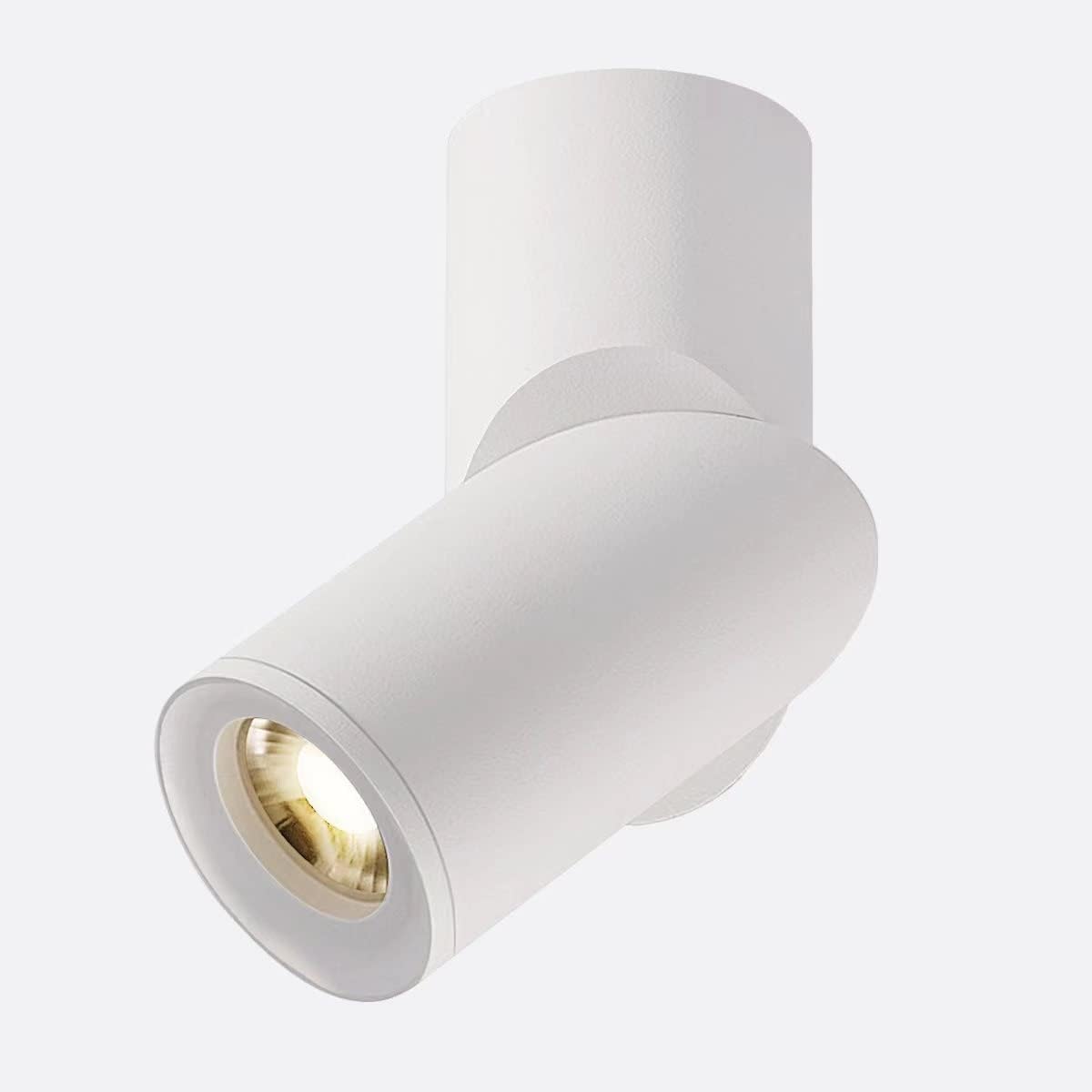 Foco LED de interior de 12W, dimensiones 18x6,8cm, fabricado en aluminio. Posee tecnología Jingyuan LED COB, rango de voltaje de 85-265V y temperatura de color 4000K. Diseño orientable 355° para máxim